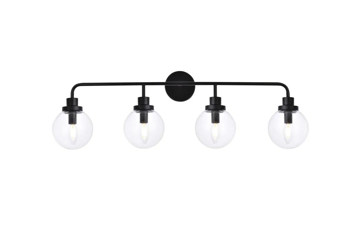 Hanson Four Light Bath in Black and Clear Shade