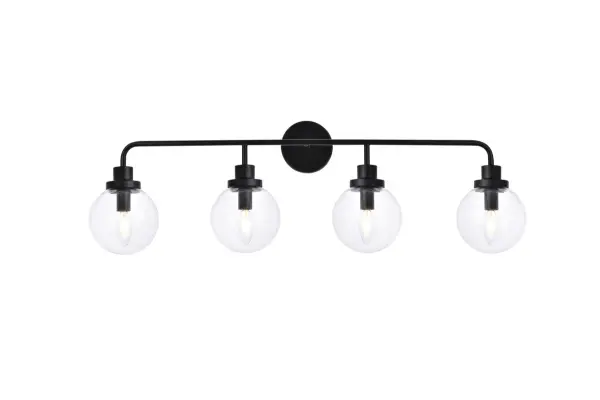 Hanson Four Light Bath Vanity in Black with Clear Glass