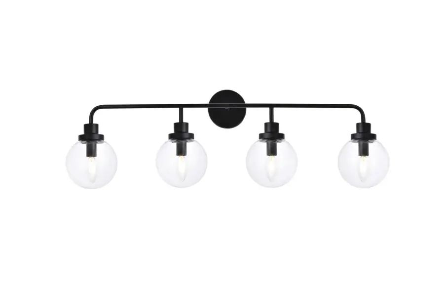 Hanson Four Light Bath Vanity in Black with Clear Glass