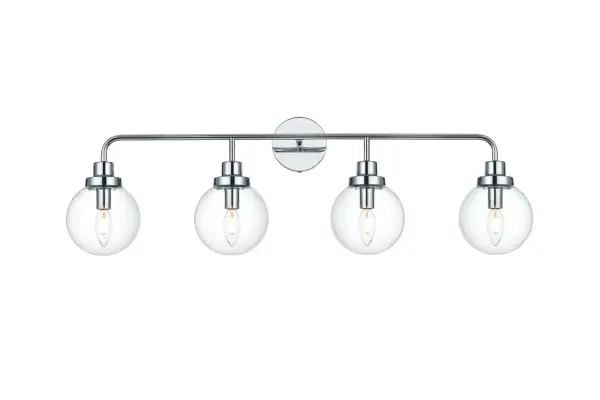 Dimensions
Width: 37"
Height: 12"
Extension: 8"
Wire Length: 8"
Specifications
Assembly Required: Yes
Bulb Included: No
Crystal/Glass Color: Clear
Dimmable: Yes
Dry/Wet/Damp: Damp
ETL: yes
Finish (Color): Chrome and Clear
Fixture Material: Iron and Aluminum and Glass
Hardware Finish: Chrome
Harware Material: Iron
Max/Nominal Watt: 160W
Number of Lights: 4
Product Type: Vanity Lights
Product Warranty: 1 year limited
Socket Type: E12
UL & ULC Standard: No
Voltage: 110V
Wattage/Bulb: 40W
Weight: 6
Wire Included: Yes
Shipment type: Small Parcel