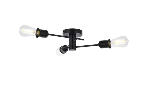Xavier 3 lights flush mount in black is the perfect fixture to light up the hallway, closet, bedroom, or bathroom. This flush mount will elevate the look of any space. Collection: Xavier Rooms: Dining room, kitchen, living room, entry way Finish: Black Width: 18.00" Height: 5.00" Length: 18.00" Weight: 2.00 lb Wire: 6" Black and White Canopy: 4.7"x1" Number of Bulbs: 3 Maximum Wattage: 40.00 W Bulb Type: Filament Bulb Base: E26 Dimmable Voltage: 110.00 V Material: Metal Country of Origin: China Safety Listing: ETL Safety Rating: Damp Title 20 Title 24 Manufacturer Warranty: 1 year limited Spec Sheet