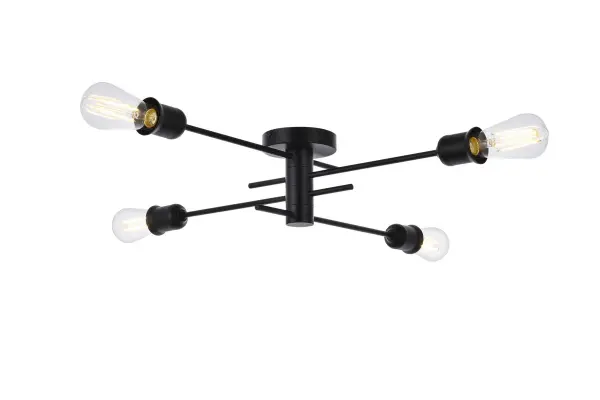 Xavier 4 lights flush mount in black is the perfect fixture to light up the hallway, closet, bedroom, or bathroom. This flush mount will elevate the look of any space. Collection: Xavier Rooms: Dining room, kitchen, living room, entry way Finish: Black Width: 26.00" Height: 6.20" Length: 26.00" Weight: 3.00 lb Wire: 6" Black and White Canopy: 4.7"x1" Number of Bulbs: 4 Maximum Wattage: 40.00 W Bulb Type: Filament Bulb Base: E26 Dimmable Voltage: 110.00 V Material: Metal Country of Origin: China Safety Listing: ETL Safety Rating: Damp Title 20 Title 24 Manufacturer Warranty: 1 year limited Spec Sheet