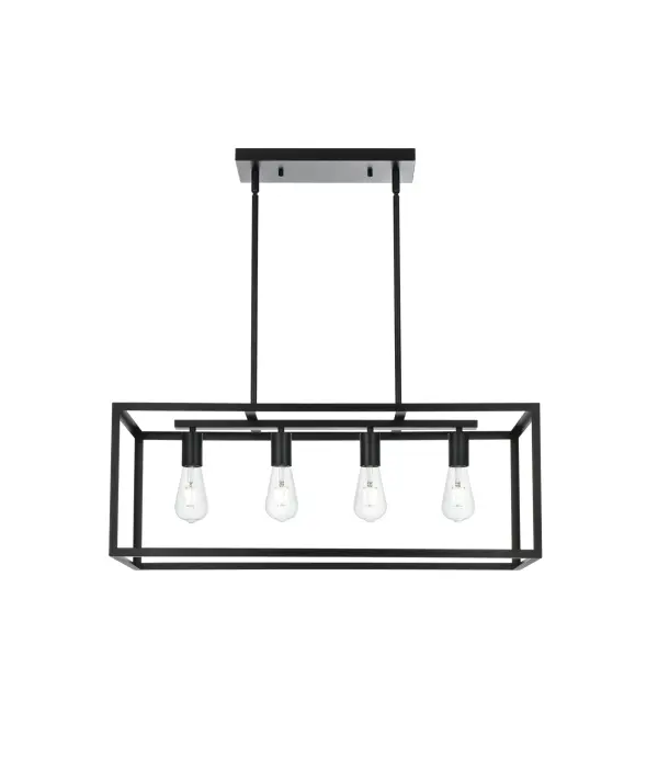 Dimensions
Chain/Rod Length: 46"
Length: 30.5"
Width: 12"
Height: 11"
Maximum Height: 59"
Wire Length: 56"
Specifications
Assembly Required: Yes
Bulb Included: No
Crystal/Glass Color: N/A
Dimmable: Yes
Dry/Wet/Damp: Dry
ETL: yes
Finish (Color): Black
Fixture Material: Iron
Hanging Device: Rod
Hardware Finish: Black
Harware Material: Iron
Max/Nominal Watt: 160W
Number of Lights: 4
Product Type: Pendants
Product Warranty: 1 year limited
Socket Type: E26
UL & ULC Standard: No
Voltage: 110V
Wattage/Bulb: 40W
17
Wire Included: Yes
Shipment type: Small Parcel