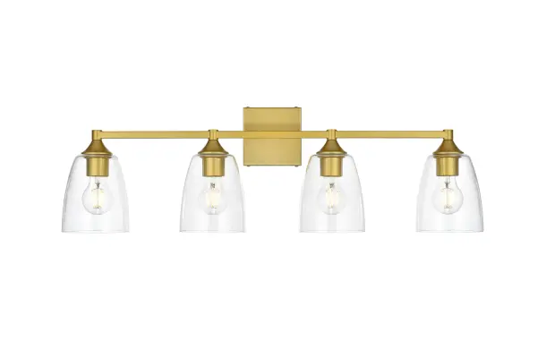Installation Manual
Specification Sheet
Dimensions
Length: 7.2"
Width: 32"
Height: 10"
Extension: 7"
Wire Length: 8"
Depth: 7"
Specifications
Assembly Required: Yes
Bulb Included: No
#N/A
Dimmable: Yes
Distressed Finish: No
Dry/Wet/Damp: Damp
ETL: yes
Finish (Color): Brass and Clear
Fixture Material: Iron and Glass
Hardware Finish: Brass
Harware Material: Iron
Max/Nominal Watt: 160W
Number of Lights: 4
Product Type: Vanity Lights
Product Warranty: 1 year limited
Socket Type: E26
Voltage: 110V
Wattage/Bulb: 40W
Weight: 6
Wire Included: Yes
Shipment type: Small Parcel
US Shipping Cost: $15.00