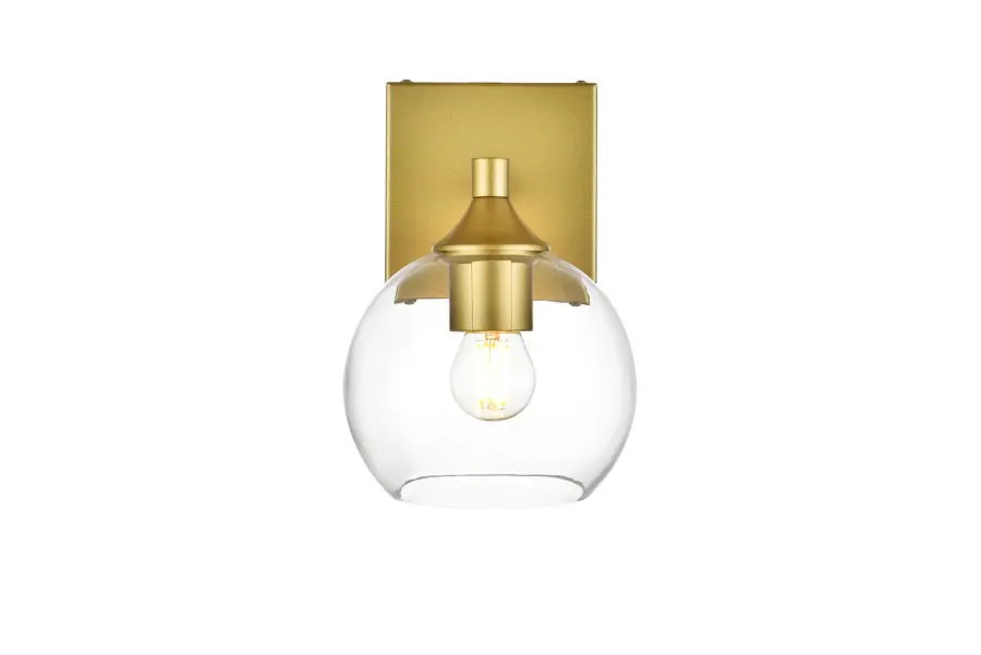 Foster One Light Bath Sconce in Brass and Clear Glass - Image 1