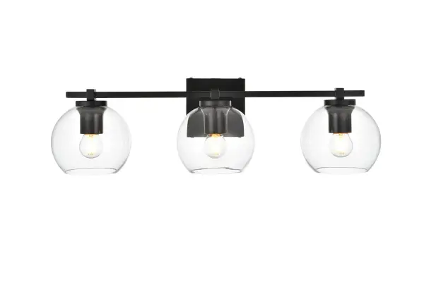 Specification Sheet
Dimensions
Length: 7.9"
Width: 24"
Height: 7"
Extension: 8"
Wire Length: 8"
Depth: 8"
Specifications
Assembly Required: Yes
Bulb Included: No
#N/A
Dimmable: Yes
Distressed Finish: No
Dry/Wet/Damp: Damp
ETL: yes
Finish (Color): Black and Clear
Fixture Material: Iron and Glass
Hardware Finish: Black
Harware Material: Iron
Max/Nominal Watt: 120W
Number of Lights: 3
Product Type: Vanity Lights
Product Warranty: 1 year limited
Socket Type: E26
Voltage: 110V
Wattage/Bulb: 40W
Weight: 4
Wire Included: Yes
Shipment type: Small Parcel
US Shipping Cost: $13.00