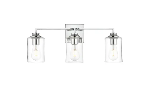 Specification Sheet
Dimensions
Length: 6"
Width: 23"
Height: 9"
Extension: 6"
Wire Length: 8"
Depth: 6"
Specifications
Assembly Required: Yes
Bulb Included: No
#N/A
Dimmable: Yes
Distressed Finish: No
Dry/Wet/Damp: Damp
ETL: yes
Finish (Color): Chrome and Clear
Fixture Material: Iron and Glass
Hardware Finish: Chrome
Harware Material: Iron
Max/Nominal Watt: 120W
Number of Lights: 3
Product Type: Vanity Lights
Product Warranty: 1 year limited
Socket Type: E26
Voltage: 110V
Wattage/Bulb: 40W
Weight: 4
Wire Included: Yes
Shipment type: Small Parcel
US Shipping Cost: $13.00