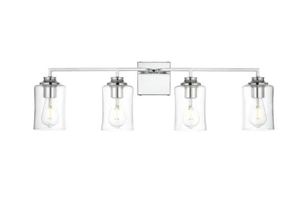 Specification Sheet
Dimensions
Length: 6"
Width: 32"
Height: 9"
Extension: 6"
Wire Length: 8"
Depth: 6"
Specifications
Assembly Required: Yes
Bulb Included: No
#N/A
Dimmable: Yes
Distressed Finish: No
Dry/Wet/Damp: Damp
ETL: yes
Finish (Color): Chrome and Clear
Fixture Material: Iron and Glass
Hardware Finish: Chrome
Harware Material: Iron
Max/Nominal Watt: 160W
Number of Lights: 4
Product Type: Vanity Lights
Product Warranty: 1 year limited
Socket Type: E26
Voltage: 110V
Wattage/Bulb: 40W
Weight: 6
Wire Included: Yes
Shipment type: Small Parcel
US Shipping Cost: $13.00