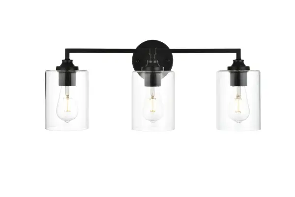 Specification Sheet
Dimensions
Length: 6.7"
Width: 23"
Height: 10"
Extension: 7"
Wire Length: 8"
Depth: 7"
Specifications
Assembly Required: Yes
Bulb Included: No
#N/A
Dimmable: Yes
Distressed Finish: No
Dry/Wet/Damp: Damp
ETL: yes
Finish (Color): Black and Clear
Fixture Material: Iron and Glass
Hardware Finish: Black
Harware Material: Iron
Max/Nominal Watt: 120W
Number of Lights: 3
Product Type: Vanity Lights
Product Warranty: 1 year limited
Socket Type: E26
Voltage: 110V
Wattage/Bulb: 40W
Weight: 4
Wire Included: Yes
Shipment type: Small Parcel
US Shipping Cost: $13.00