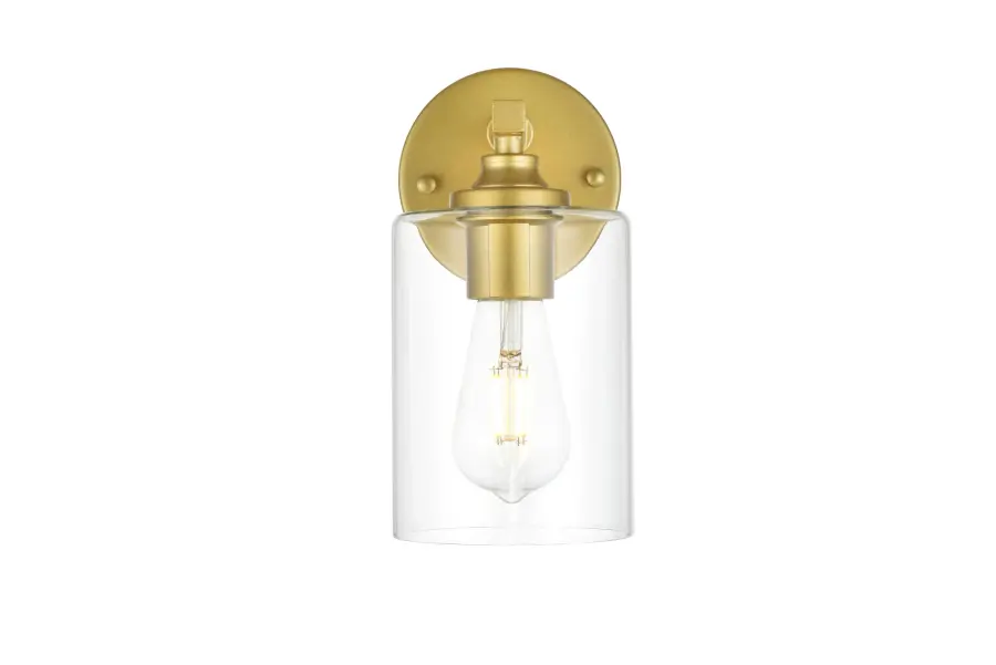 Mayson One Light Bath Sconce in Brass and Clear Glass - Image 1