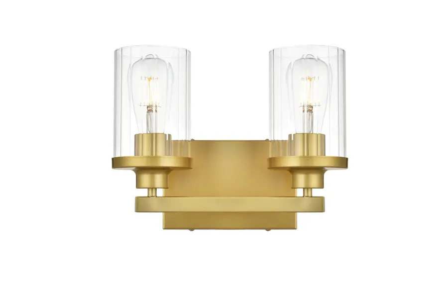 Saanvi Two Light Bath Sconce in Brass and Clear Glass - Image 1