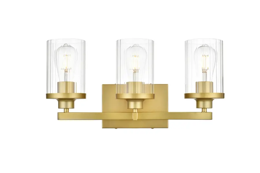 Saanvi 3-Light Bath Sconce in Brass and Clear Glass - Image 1