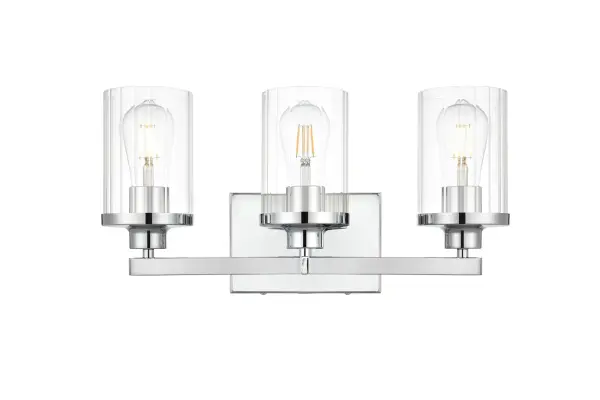 Saanvi 3-Light Bath Sconce in Chrome with Clear Glass - Image 1