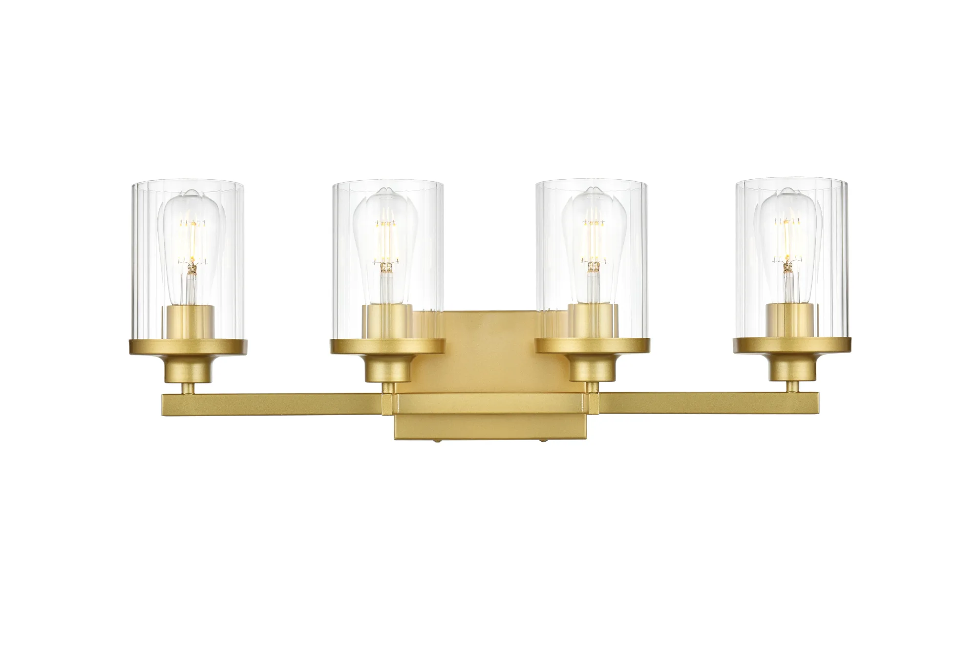 Saanvi Four Light Bath Sconce in Brass and Clear