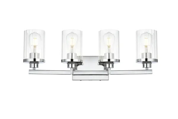 Saanvi 4-Light Bath Sconce in Chrome and Clear Glass - Image 1