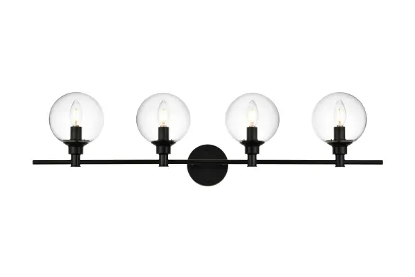 Specification Sheet
Dimensions
Length: 7.7"
Width: 38"
Height: 10"
Extension: 8"
Wire Length: 8"
Depth: 8"
Specifications
Assembly Required: Yes
Bulb Included: No
#N/A
Dimmable: Yes
Distressed Finish: No
Dry/Wet/Damp: Damp
ETL: yes
Finish (Color): Black and Clear
Fixture Material: Iron and Glass
Hardware Finish: Black
Harware Material: Iron
Max/Nominal Watt: 160W
Number of Lights: 4
Product Type: Vanity Lights
Product Warranty: 1 year limited
Socket Type: E12
Voltage: 110V
Wattage/Bulb: 40W
Weight: 6
Wire Included: Yes
Shipment type: Small Parcel
US Shipping Cost: $17.00