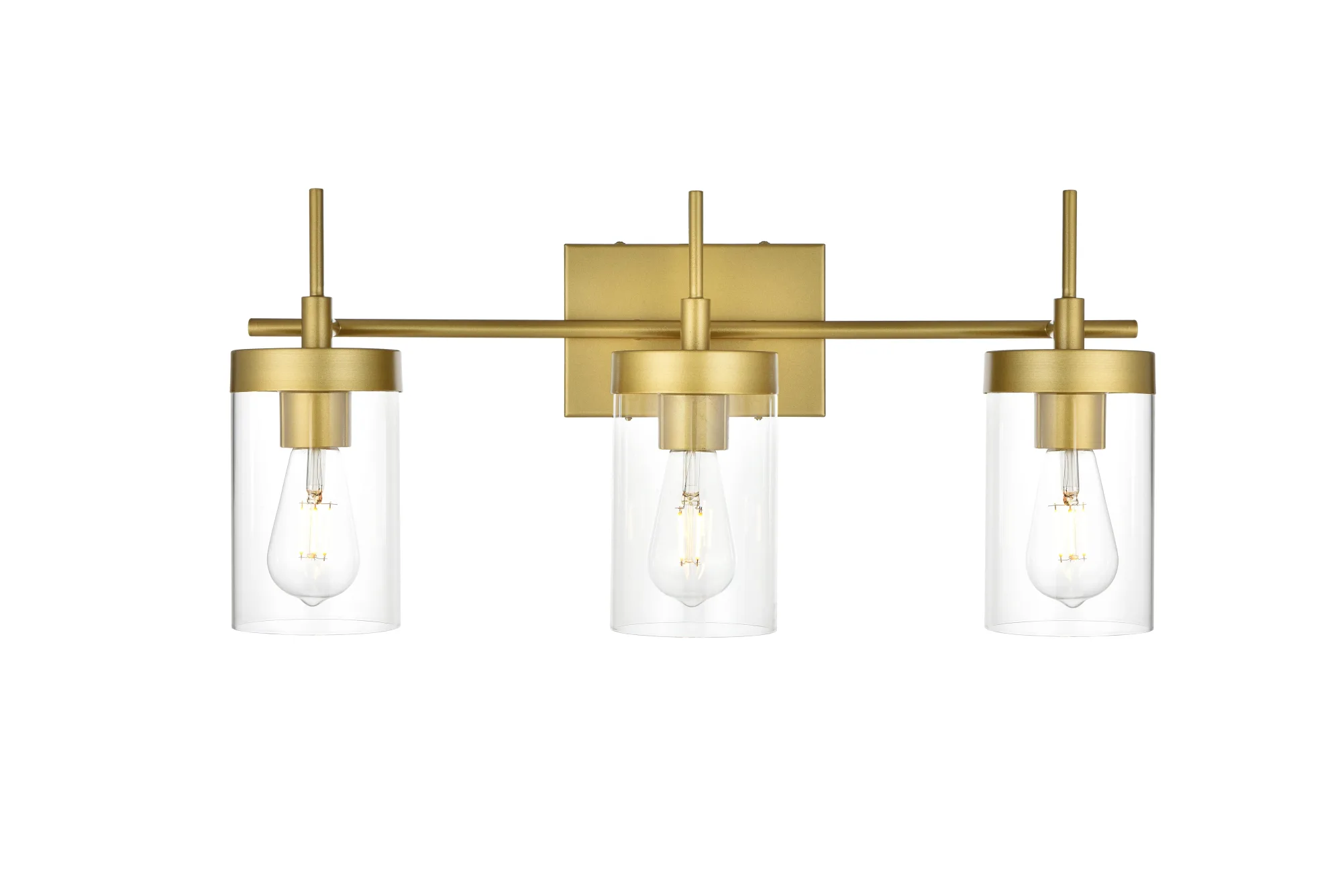 Benny Three Light Bath Sconce in Brass and Clear