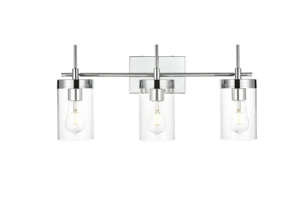 Benny 3-Light Bath Sconce in Chrome with Clear Glass - Image 1