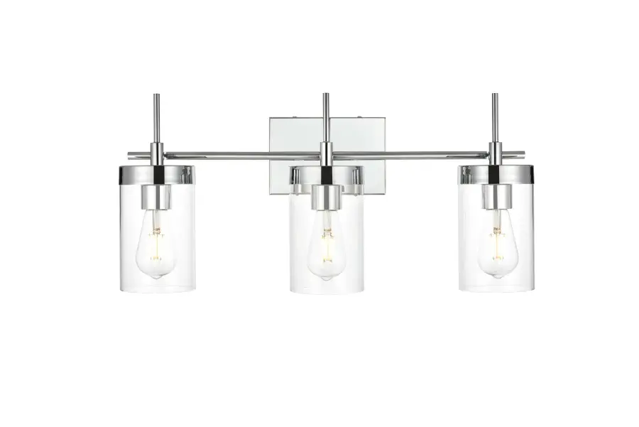 Benny 3-Light Bath Sconce in Chrome with Clear Glass - Image 1