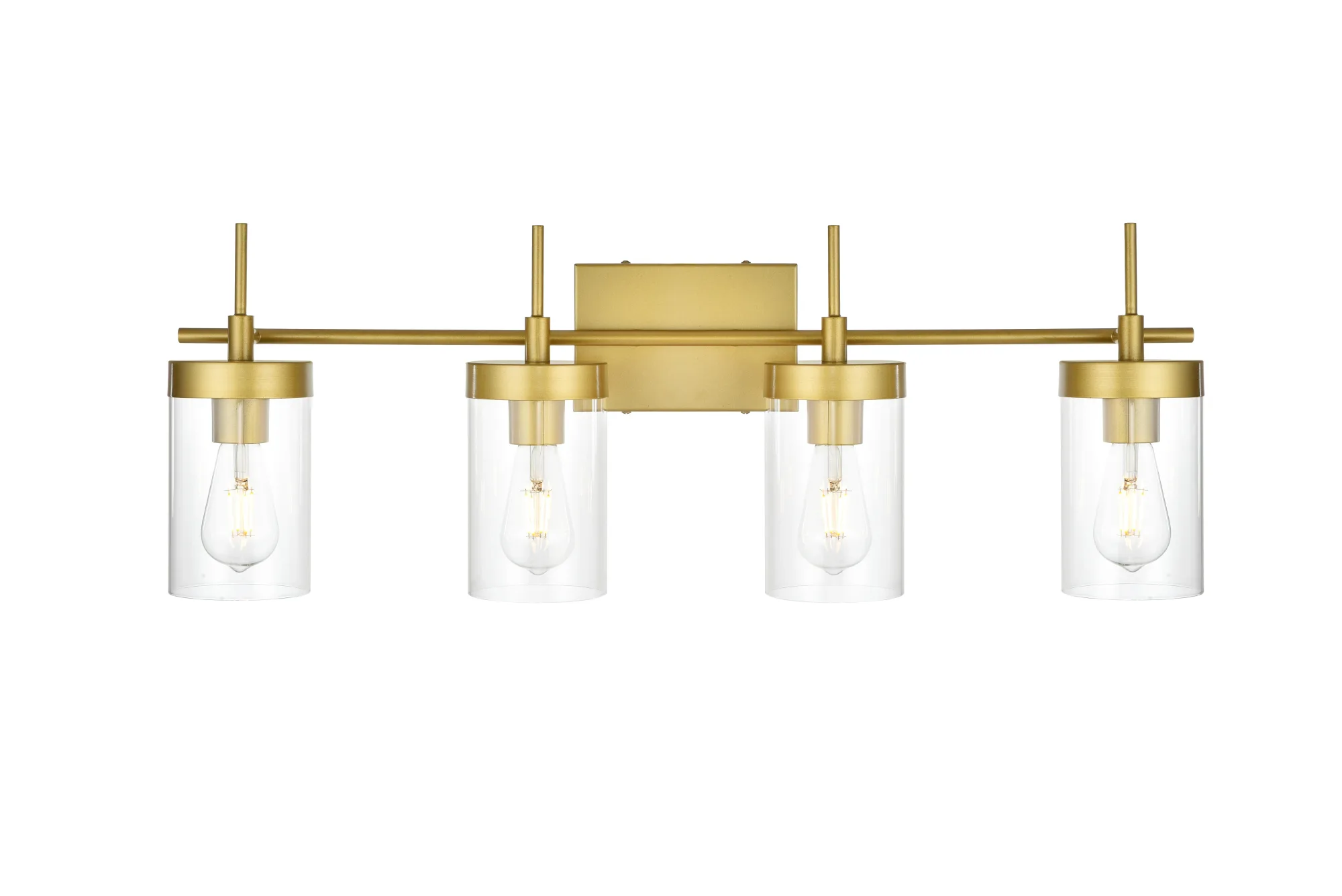 Benny Four Light Bath Sconce in Brass and Clear