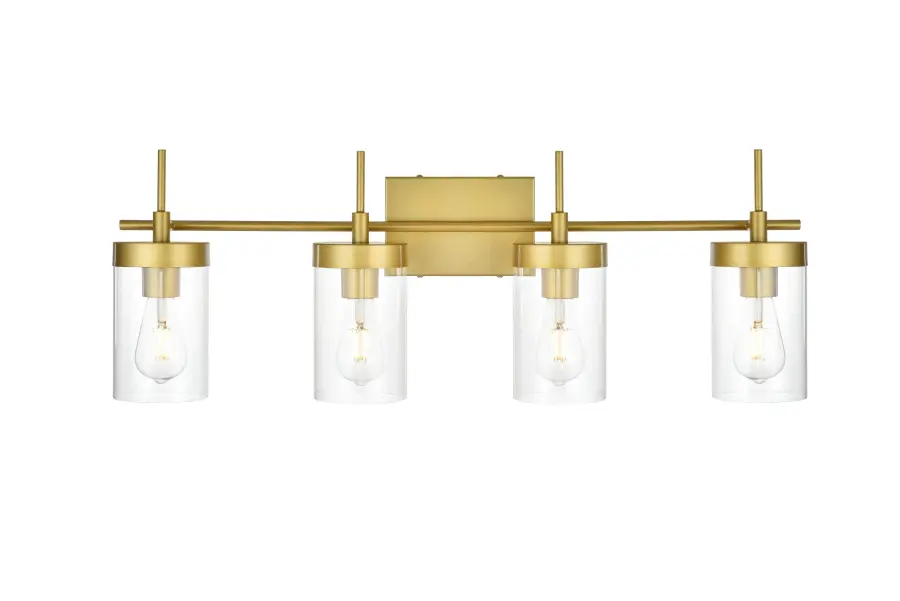 Benny 4-Light Bath Sconce in Brass and Clear Glass - Image 1