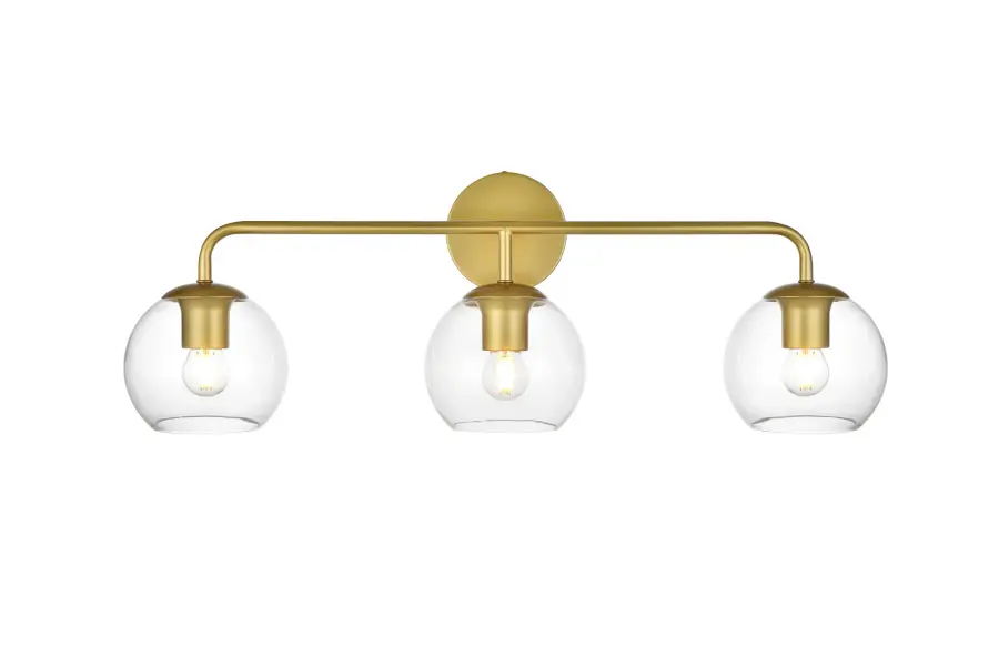 Genesis Three Light Bath Sconce in Brass and Clear - Image 1