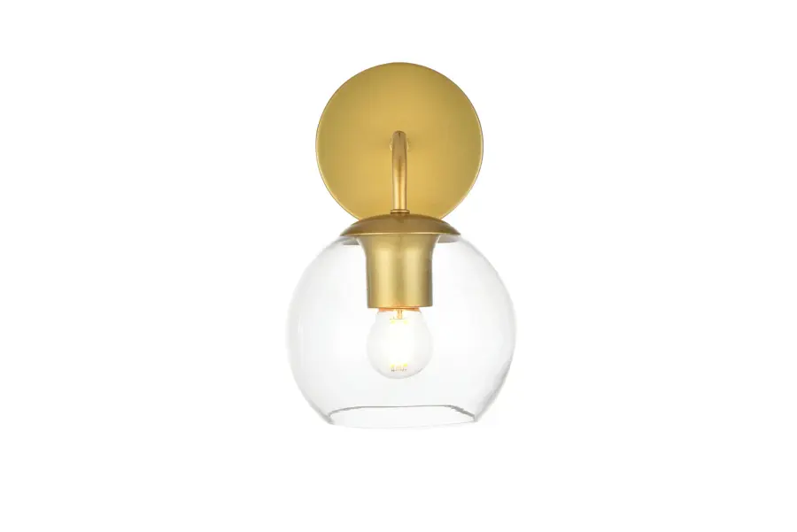 Genesis One Light Bath Sconce in Brass and Clear - Image 1