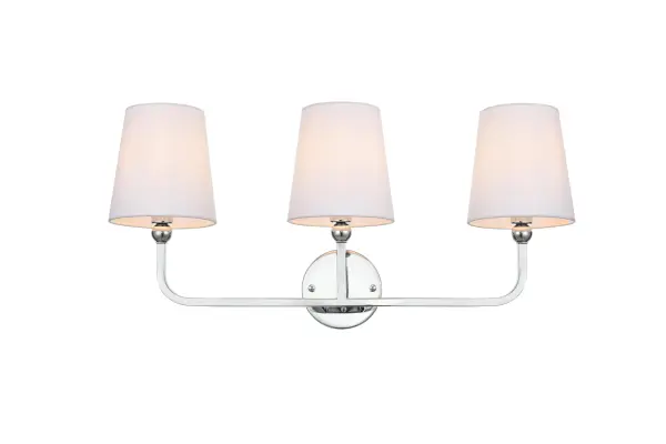 Colson 3-Light Bath Sconce in Chrome with White Fabric Shades - Image 1