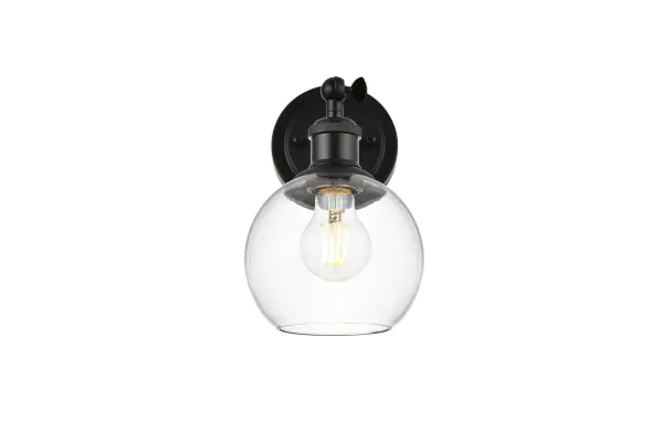 Specification Sheet
Dimensions
Length: 10"
Width: 6"
Height: 10.5"
Extension: 10"
Wire Length: 8"
Depth: 10"
Specifications
Assembly Required: Yes
Bulb Included: No
#N/A
Dimmable: Yes
Distressed Finish: No
Dry/Wet/Damp: Damp
ETL: yes
Finish (Color): Black and Clear
Fixture Material: Iron and Glass
Hardware Finish: Black
Harware Material: Iron
Max/Nominal Watt: 40W
Number of Lights: 1
Product Type: Vanity Lights
Product Warranty: 1 year limited
Socket Type: E26
Voltage: 110V
Wattage/Bulb: 40W
Weight: 2
Wire Included: Yes
Shipment type: Small Parcel
US Shipping Cost: $13.00