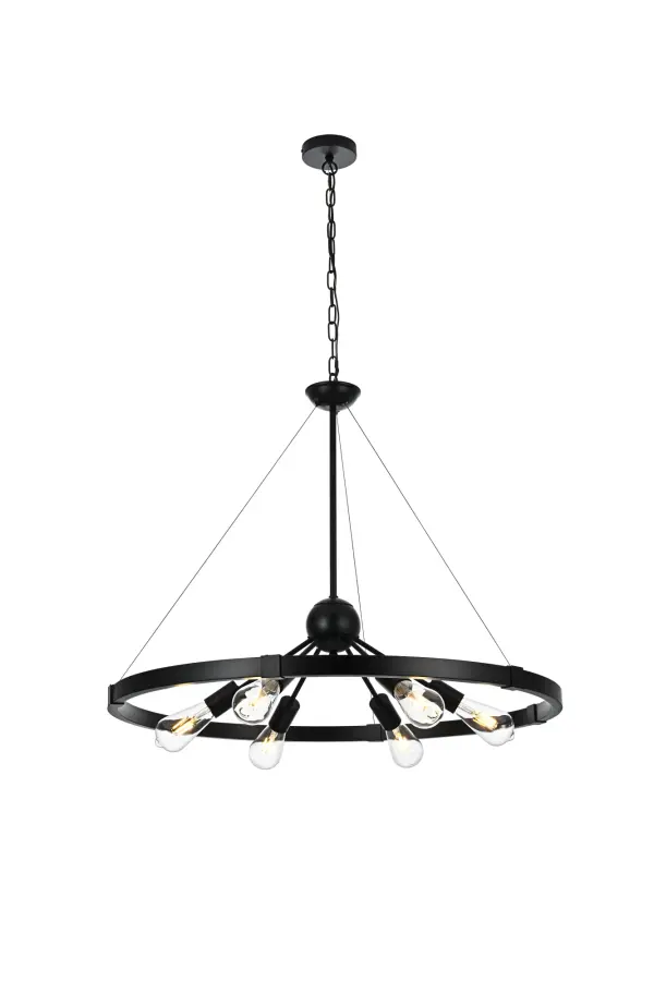 Dimensions
Chain/Rod Length: 59"
Length: 32"
Width: 32"
Height: 28"
Maximum Height: 89"
Wire Length: 79"
Specifications
Assembly Required: Yes
Bulb Included: No
#N/A
Crystal/Glass Color: Clear
Dimmable: Yes
Distressed Finish: N/A
Dry/Wet/Damp: Dry
ETL: yes
Finish (Color): Black
Fixture Material: Iron
Hanging Device: Chain
Hardware Finish: Black
Harware Material: Iron
Max/Nominal Watt: 240W
Number of Lights: 6
#N/A
Product Type: Pendants
Product Warranty: 1 year limited
Socket Type: E26
UL & ULC Standard: No
Voltage: 110V
Wattage/Bulb: 40W
Weight: 9
Wire Included: Yes
Shipment type: Small Parcel
US Shipping Cost: $13.00