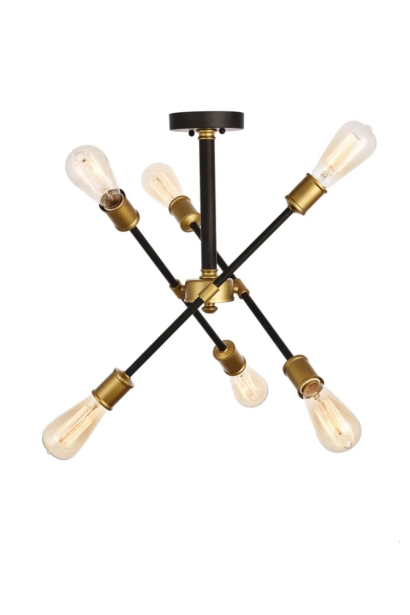 Axel 6-Light Semi-Flush Mount in Black and Brass