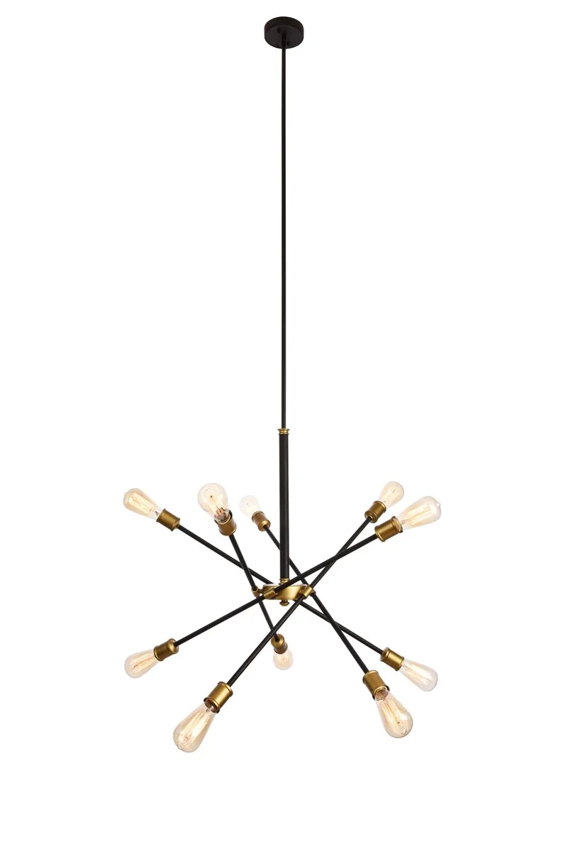 Axel 10-Light Chandelier in Black and Brass