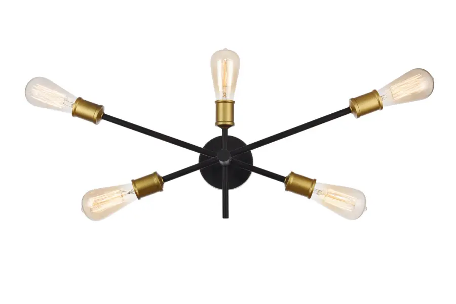 Axel Five Light Wall Sconce in Black and Brass