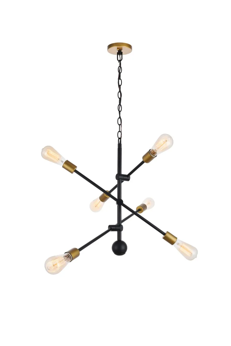 Axel Six Light Pendant in Black and Brass