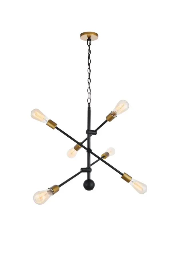 Axel Six Light Pendant in Black and Brass