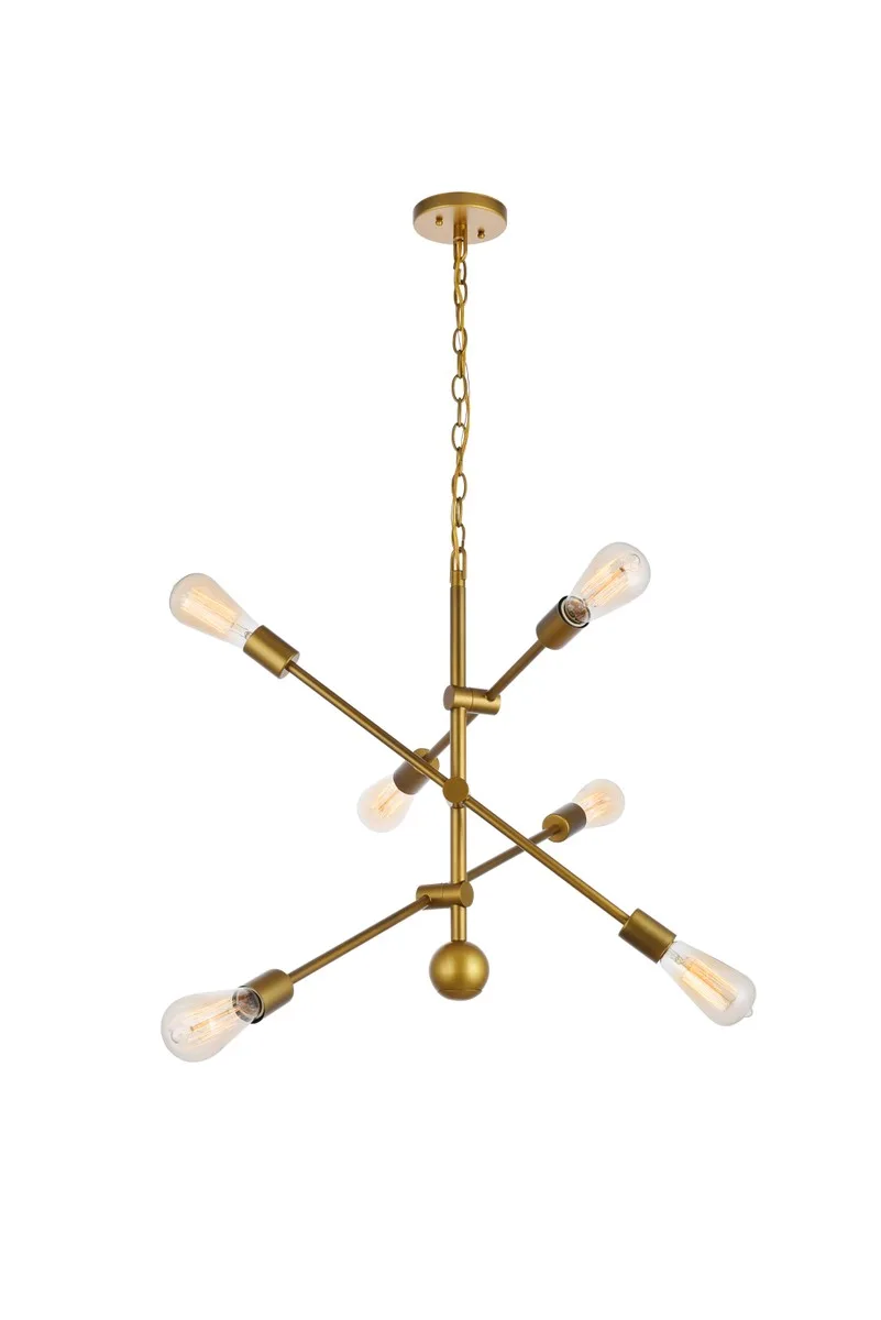Axel Six Light Pendant in Brass