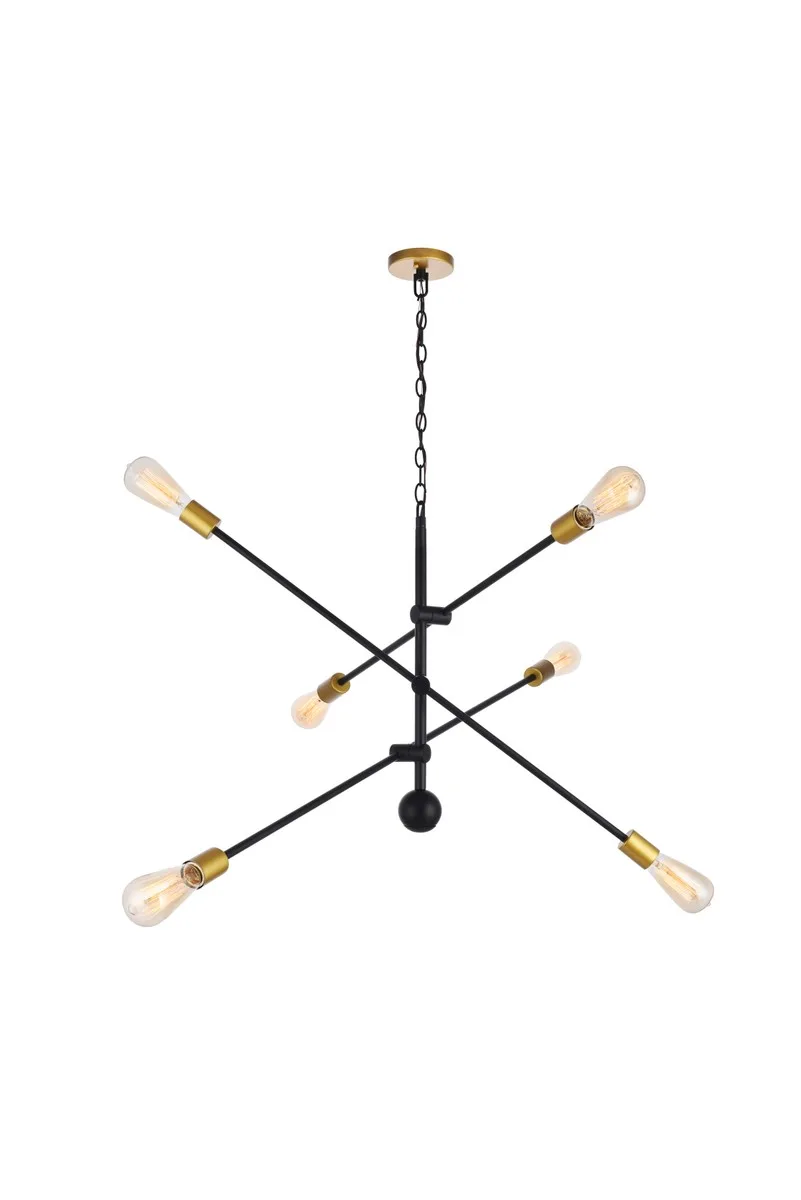Axel Six Light Pendant in Black and Brass