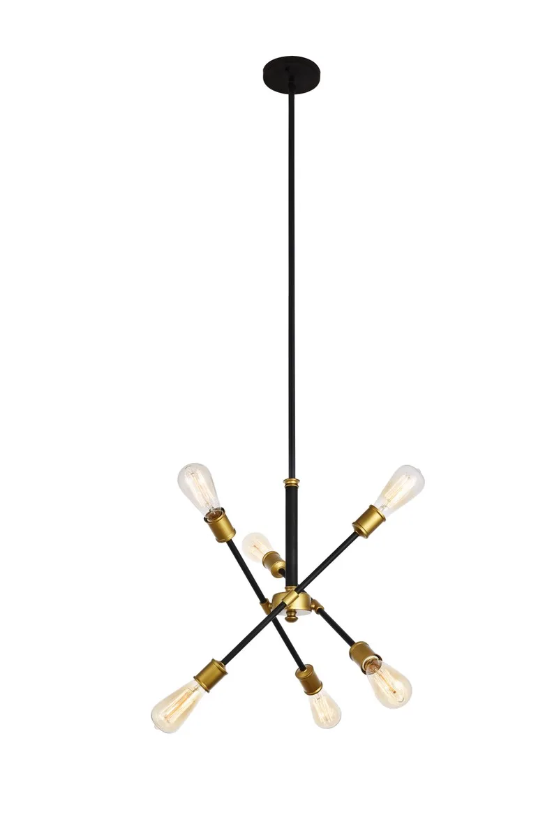Axel Six Light Pendant in Black and Brass