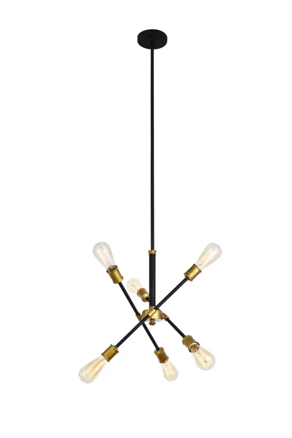 Axel Six Light Pendant in Black and Brass