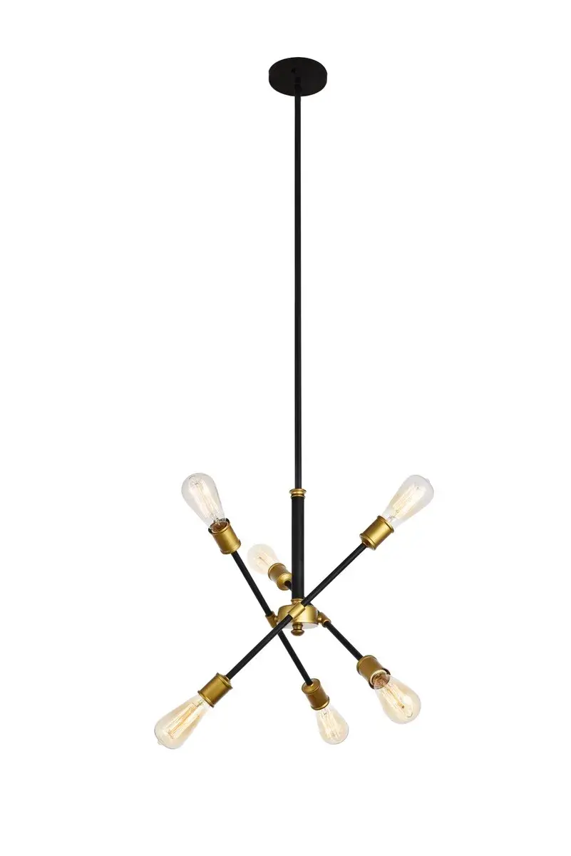 Axel Six Light Pendant in Black and Brass