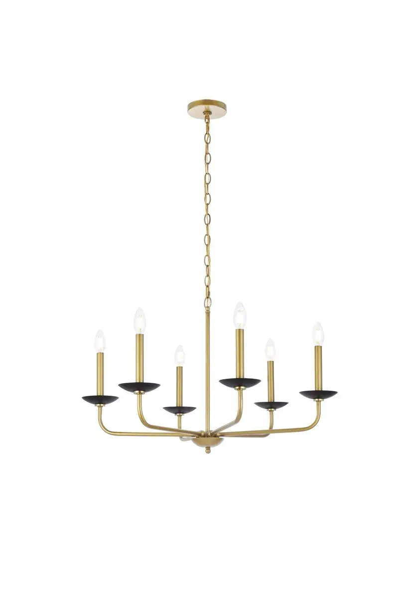 Cohen Six Light Pendant in Black and Brass