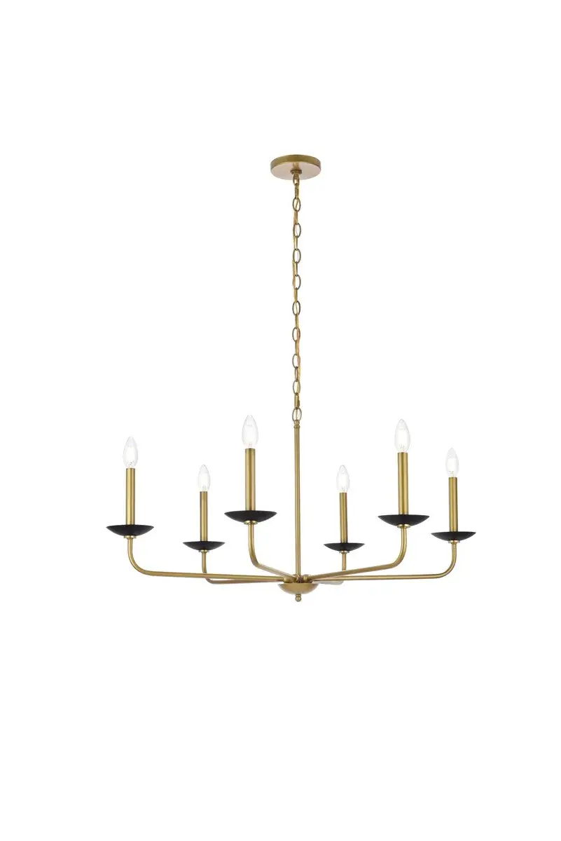 Cohen Six Light Pendant in Black and Brass