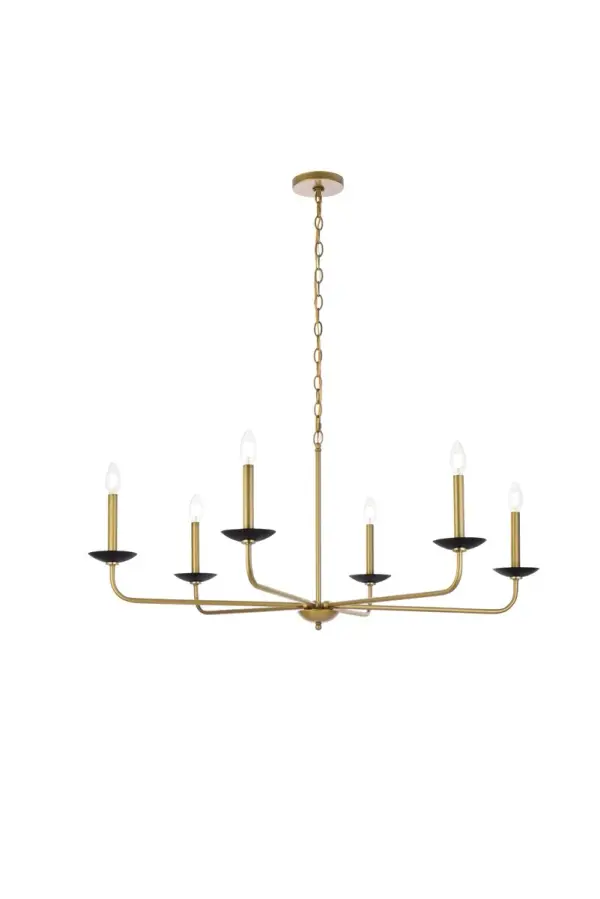 Cohen Six Light Pendant in Black and Brass