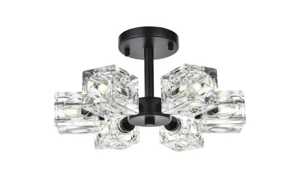 Dimensions
Length: 14"
Width: 14"
Height: 7"
Wire Length: 20"
Specifications
Assembly Required: yes
Bulb Included: No
Crystal/Glass Color: Clear
Dimmable: No
Distressed Finish: No
Dry/Wet/Damp: Dry
ETL: Yes
Finish (Color): Black
Fixture Material: Iron and Glass
Hardware Finish: Black
Harware Material: Iron
Max/Nominal Watt: 120W
Number of Lights: 6
Product Shape: Round
Product Type: Flush Mounts
Product Warranty: 1 year limited
Socket Type: G9
UL & ULC Standard: No
Voltage: 110V - 125V
Wattage/Bulb: 20W
Weight: 9
Wire Included: Yes
Shipment type: Small Parcel
US Shipping Cost: $13.00