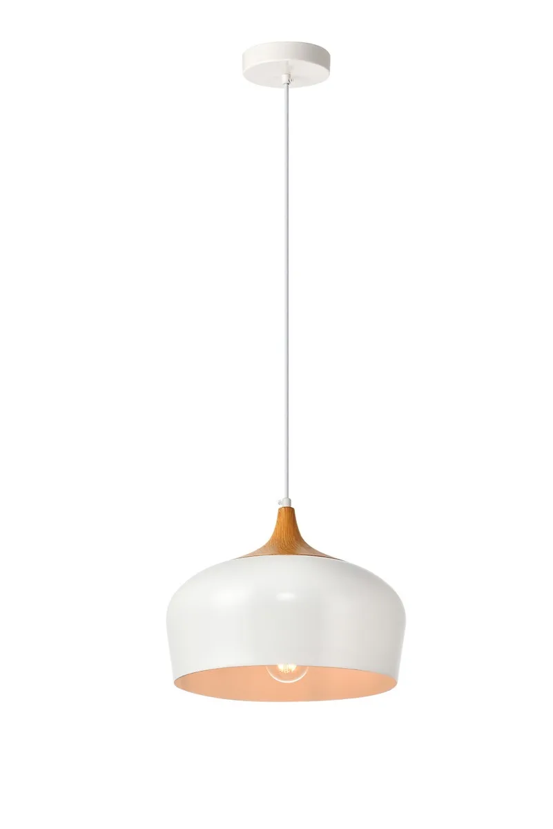 Nora One Light Pendant in white and Natural Wood