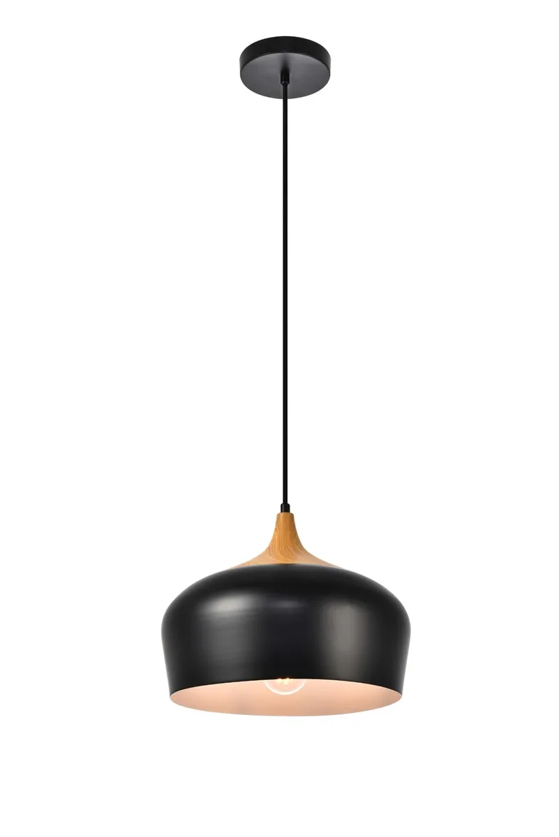 Nora One Light Pendant in Black and Natural Wood