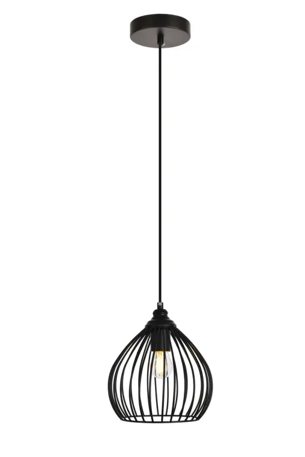 "Bottoms up!" has long been a traditional toast when raising a drink, but the Sayer collection is more like "Tops down!" because these distinctive pendant fixtures resemble inverted, long-stemmed wine glasses suspended gracefully from the ceiling. Crafting that familiar classic shape with open-air Iron ribs results in a striking transitional lampshade which casts light in all directions. Available with a black finish, the Sayer fixture accommodates either an LED or incandescent bulb (not included). Ideal for a kitchen, bar, entry, hallway, or den, the fixtures also feature adjustable hanging heights to fit any space. Collection: Sayer Rooms: Kitchen, bars, entryway, office Finish: Black Glass: Black Width: 7.90" Height: 8.90" Length: 7.90" Weight: 1.50 lb Chain: 60`` Wire: 60" Black Canopy: 4.7"x1" Number of Bulbs: 1 Maximum Wattage: 40.00 W Bulb Type: E26 Bulb Base: E26 Medium Dimmable Voltage: 110.00 V Material: Iron Country of Origin: China Safety Listing: ETL Safety Rating: Dry Title 20 Title 24 Manufacturer Warranty: 1 year limited Spec Sheet