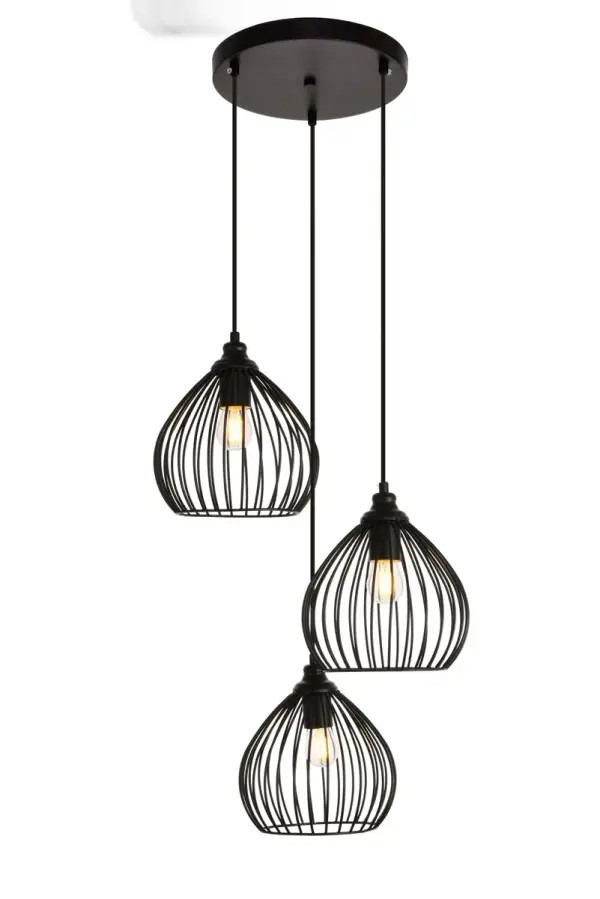 "Bottoms up!" has long been a traditional toast when raising a drink, but the Sayer collection is more like "Tops down!" because these distinctive pendant fixtures resemble inverted, long-stemmed wine glasses suspended gracefully from the ceiling. Crafting that familiar classic shape with open-air Iron ribs results in a striking transitional lampshade which casts light in all directions. Available with a black finish, the fixture accommodates either three LED or incandescent bulbs (not included). Ideal for a kitchen, bar, entry, hallway, or den, the fixtures also feature adjustable hanging heights to fit any space. Collection: Sayer Rooms: Kitchen, bars, entryway, office Finish: Black Glass: Black Width: 16.00" Height: 23.10" Length: 16.00" Weight: 5.00 lb Chain: 60`` Wire: 60" Black Canopy: 9.8"x1" Number of Bulbs: 3 Maximum Wattage: 40.00 W Bulb Type: E26 Bulb Base: E26 Medium Dimmable Voltage: 110.00 V Material: Iron and Aluminum Country of Origin: China Safety Listing: ETL Safety Rating: Dry Title 20 Title 24 Manufacturer Warranty: 1 year limited Spec Sheet