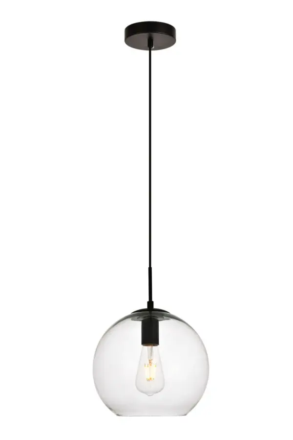 The Placido collection lives up to its name by bringing some peace to your day. The clear glass shades, reminiscent of a clear, placid lake, are contrasted with black hardware. Select from the ball, lozenge, cylinder, and crown shade shapes to add a glowing accent to your kitchen, bar, entryway, office space, or bedroom. The transitional-style pendants are illuminated with one incandescent or LED lamp (not included), and the height is adjustable. These soothing lights may encourage relaxation, creative daydreaming, or even a tranquil siesta. Collection: Placido Rooms: Kitchen, bars, entryway, office Finish: Black and Clear Glass: Clear Width: 9.80" Height: 9.80" Length: 9.80" Weight: 3.00 lb Chain: 60`` Wire: 60" Black Canopy: 4.7"x1" Number of Bulbs: 1 Maximum Wattage: 40.00 W Bulb Type: E26 Bulb Base: E26 Medium Dimmable Voltage: 110.00 V Material: Iron and Glass Country of Origin: China Safety Listing: ETL Safety Rating: Dry Title 20 Title 24 Manufacturer Warranty: 1 year limited Spec Sheet