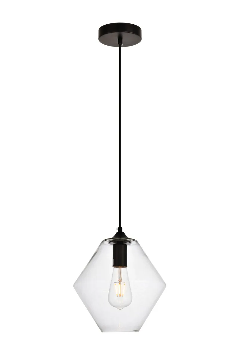 Placido One Light Pendant in Black and Clear